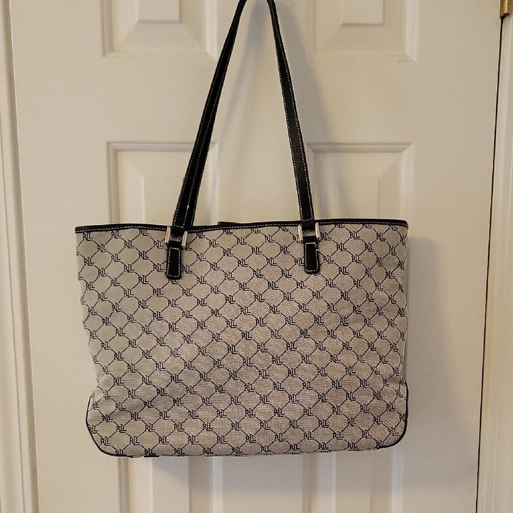 Lauren Ralph Lauren Black and White Patterned Tote - Picture 1 of 10
